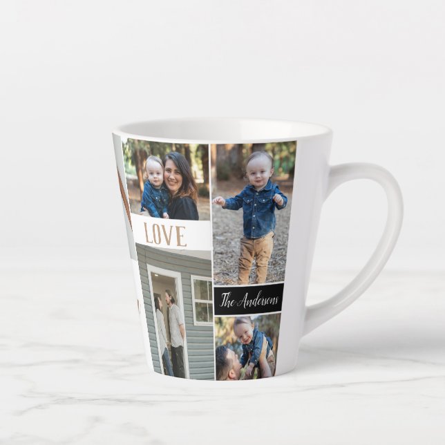 Tasse Latte Gold Calligraphy Family Photo Collage (Droite)