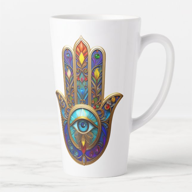 Tasse Latte Gold Colorful Hamsa Turquoise Sapphire Third Eye  (Droite)