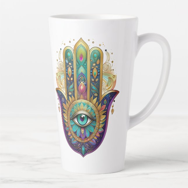 Tasse Latte Gold Flower Petals Hamsa Turquoise Third Eye (Droite)