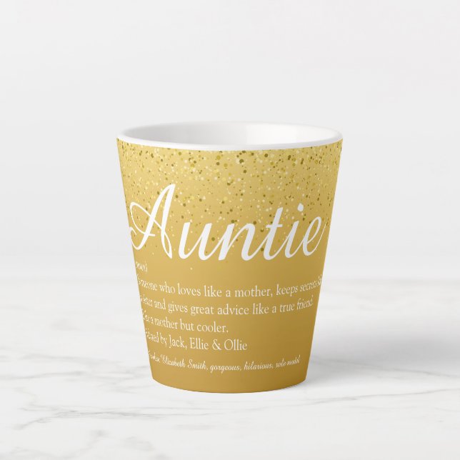 Tasse Latte Gold Glitter Chic Script Aunt Auntie Definition  (Devant)