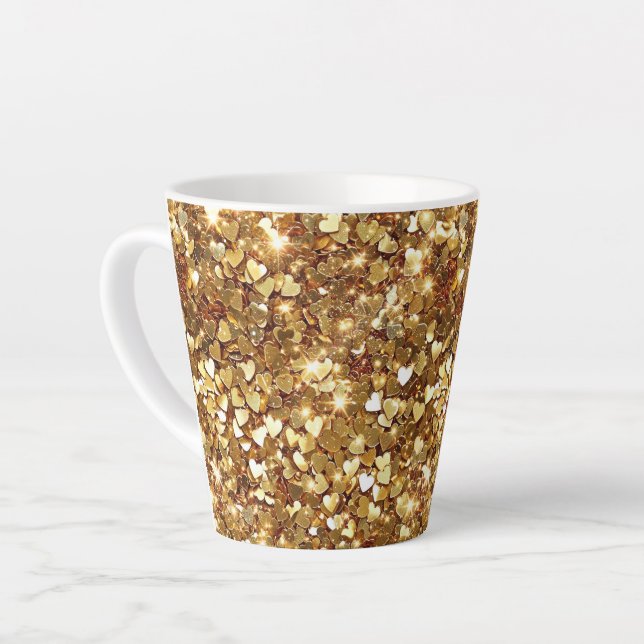 Tasse Latte Gold Glitzy Glam Sparkle Hearts (Angle gauche)