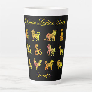 Tasse Latte Gold Gradient chinois Zodiac Animal Noir