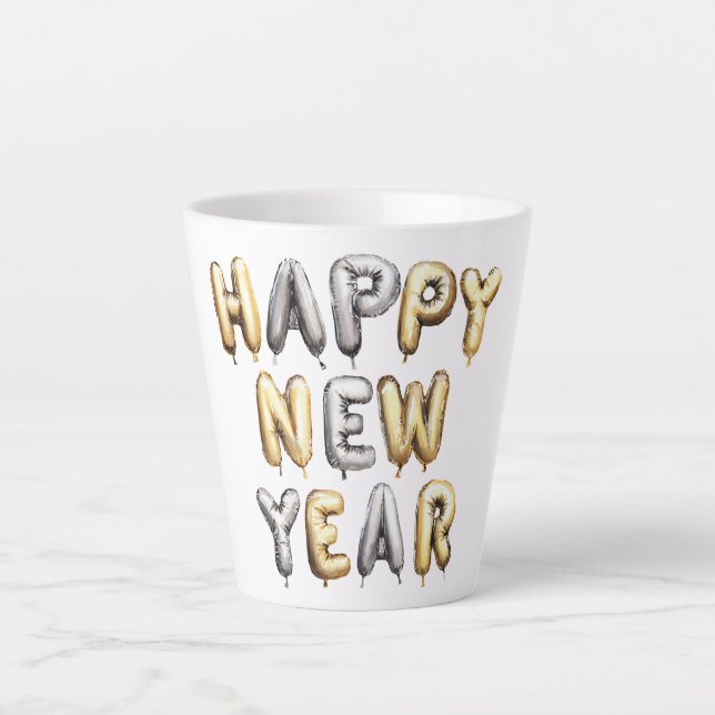 Tasse Latte Gold Grey Happy New Year (Devant)