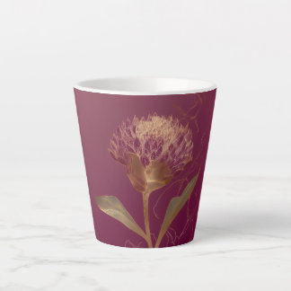 Tasse Latte Gold Protea Flower Burgundy Botanical Linework