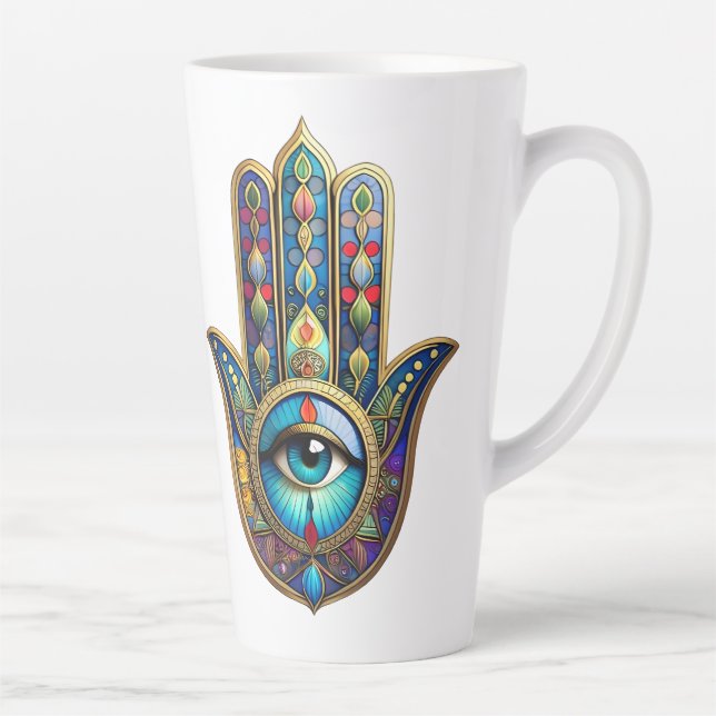 Tasse Latte Gold Royal Blue Hamsa w/ Turquoise Third Eye (Droite)
