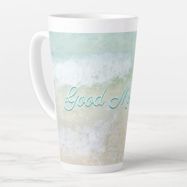 Tasse Latte Good Morning Beach Surf Ocean Dit (Angle gauche)