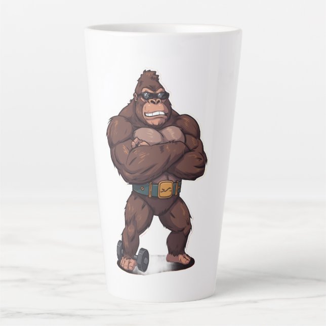 Tasse Latte Gorille Bodybuilder Haltérophile Pop Art Cartoon (Devant)