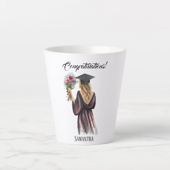 Tasse Latte Graduation personnalisée en aquarelle (11) (Devant)