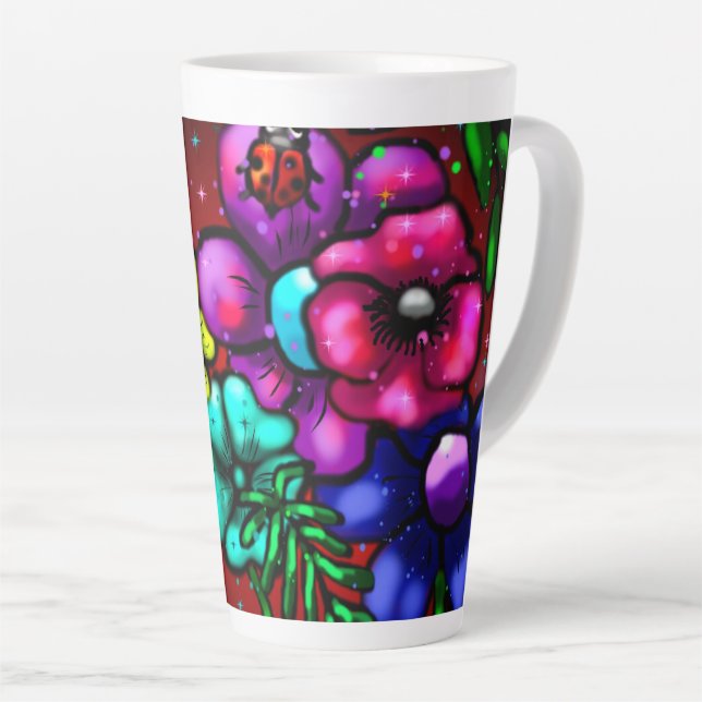 Tasse Latte Graffiti floral en argent massif Fleurs d'art (Angle droit)