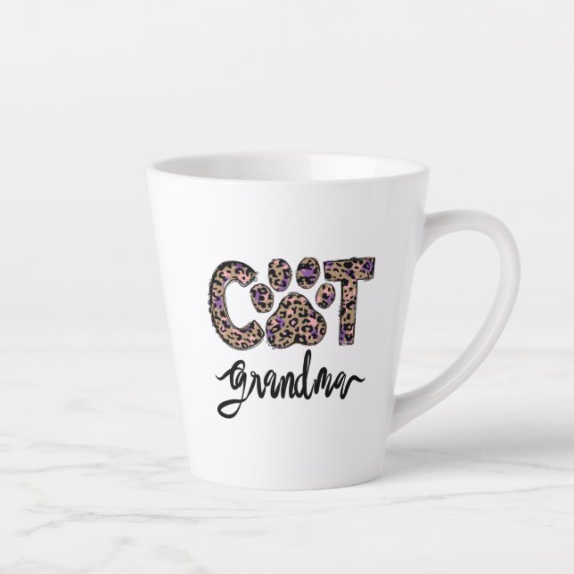 Tasse Latte Grand-mère léopard, grand-mère de chat Sublimation (Droite)
