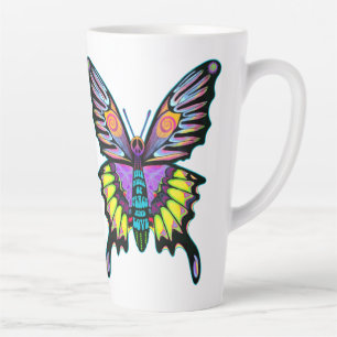 Tasse Latte Grand Psychédélique Paix Amour Musique Papillon