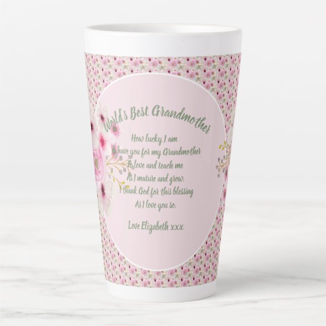Tasse Latte Grandma Poème Fleurs Roses Nommées Cadeaux (Devant)
