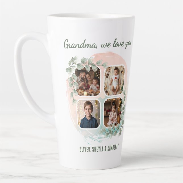 Tasse Latte Grandma we love you 6 Photo Collage Eucalyptus (Gauche)