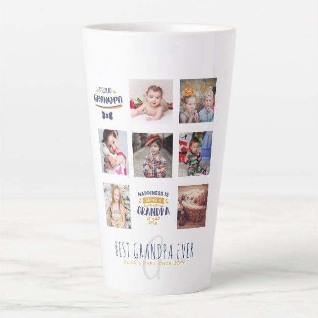 Tasse Latte GRANDPA PHOTO COLLAGE CADEAU Fier Papa Pops Gramps (Devant)