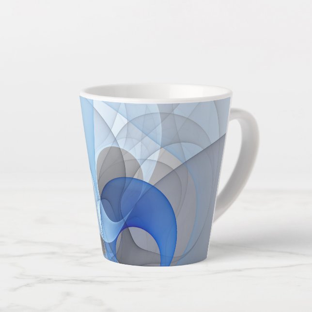 Tasse Latte Graphique d'art fractal gris bleu Abstrait moderne (Angle droit)