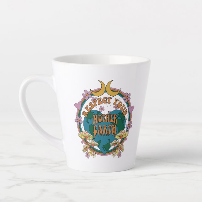 Tasse Latte Graphique de la Terre mère rétro des années 70 (Gauche)