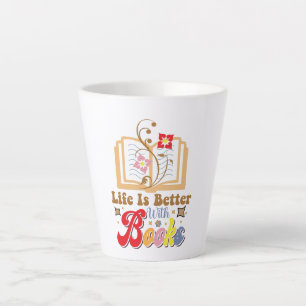 Tasse Latte Graphisme de lecture et de bibliothèque de style v