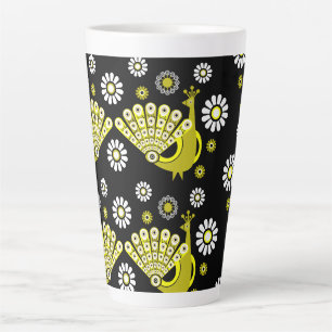 Tasse Latte Graphisme de l'oiseau paon