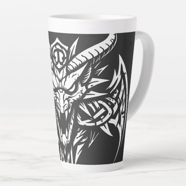 Tasse Latte    Graphisme de tête de démon tribal par BurnsInHe (Angle droit)