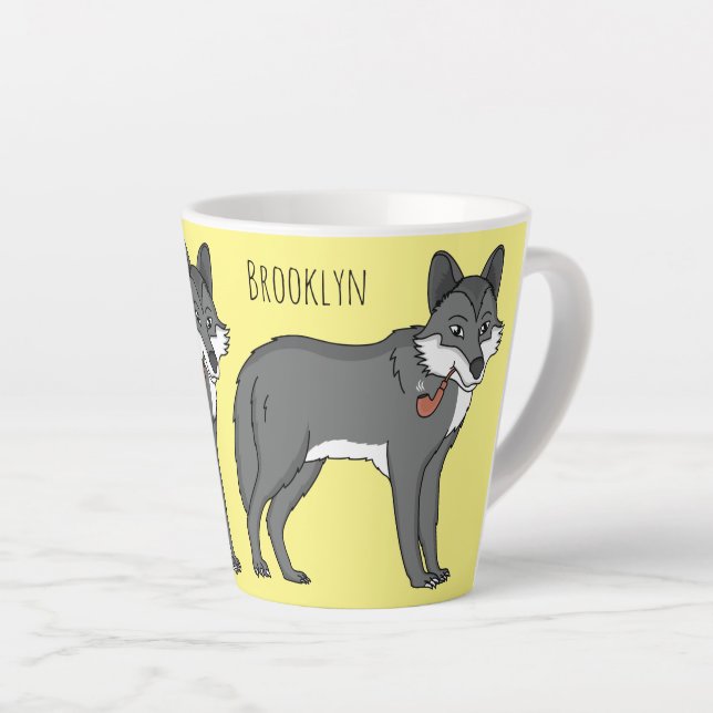 Tasse Latte Gray wolf with pipe cartoon (Angle droit)