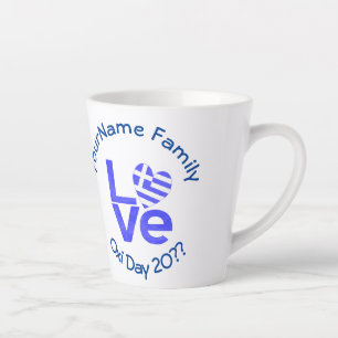 Tasse Latte Grèce Coeur Drapeau Bleu AMOUR Personnalisé