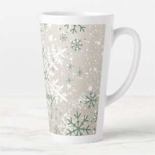 Tasse Latte Green Beige Snowflakes Love Peace Joy Holiday