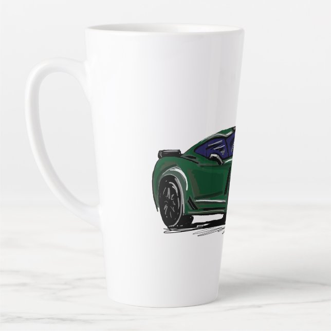 Tasse Latte Green C7 Sports Voiture Dessin À La Main (Gauche)