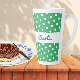 Tasse Latte Green Polka Dot Motif Retro Nom personnalisé