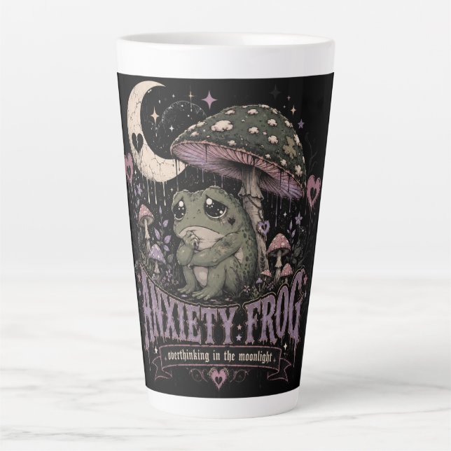 Tasse Latte Grenouille d'anxiété Réflexion excessive Design Cl (Devant)