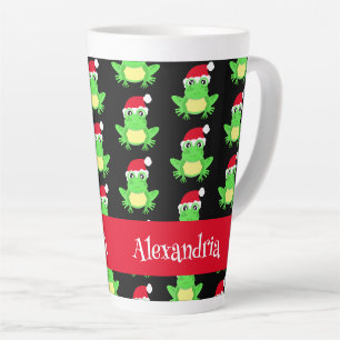 Tasse Latte Grenouille de Noël Santa Hat Motif Noir Nouveauté