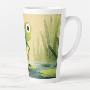 Tasse Latte Grenouille Mignonne sur une Feuille de Nénuphar –