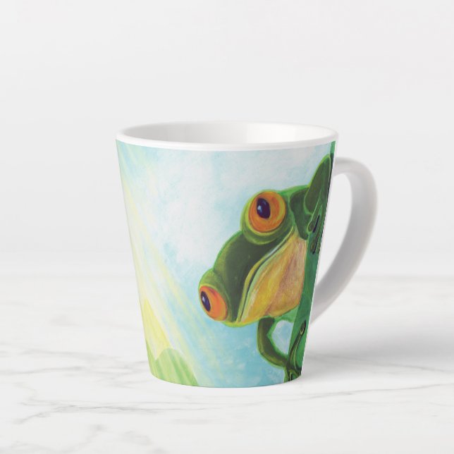 Tasse Latte Grenouille verte attrapant quelques rayons (Angle droit)