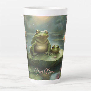 Tasse Latte Grenouilles fantaisistes sur nénuphars dans un éta
