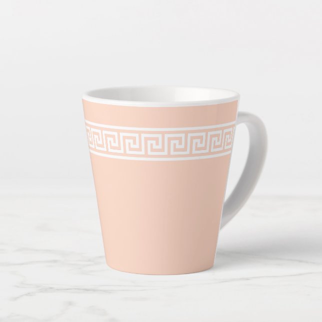 Tasse Latte Grille de méandre de clé grecque sur rose huître p (Angle droit)