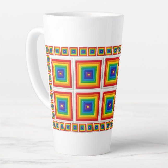 Tasse Latte Grille Géométrique Arc-en-Ciel (Angle gauche)