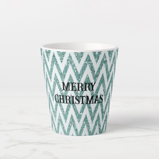 Tasse Latte Grille Mint Green White Chevron Stripes Noël (Devant)