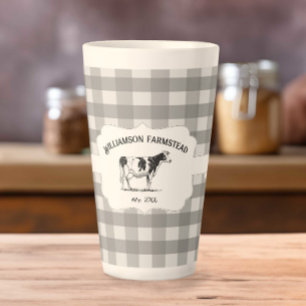 Tasse Latte Gris Buffalo Plaid Farm Cow LatMug
