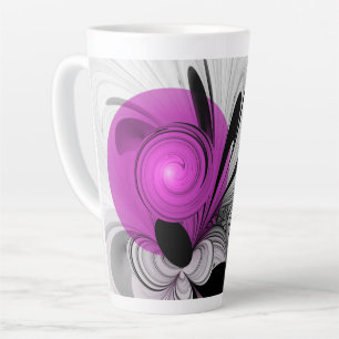 Tasse Latte Gris Noir Abstrait Avec Art Fractal Magenta