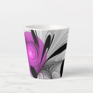 Tasse Latte Gris Noir Abstrait Avec Art Fractal Magenta