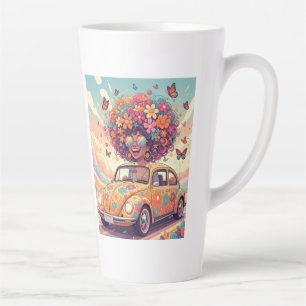 Tasse Latte Groovy Rainbow Rétro Années 70 Boho Flower Power