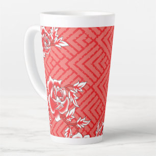 Tasse Latte Gros plan d'un tissu à motif rouge et noir, fe
