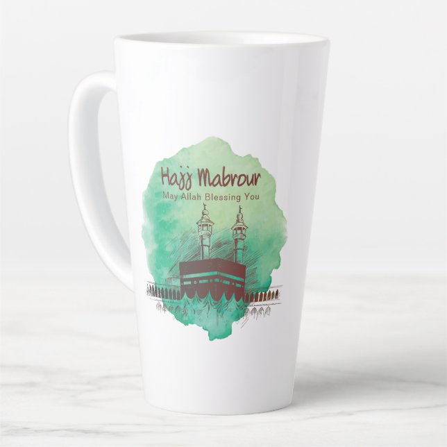 Tasse Latte Hajj Moubarak, Kaaba sainte à La Mecque Arabie Sao (Angle gauche)