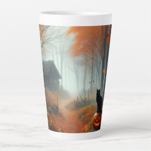 Tasse Latte Halloween/Automne/Automne/citrouille/chat