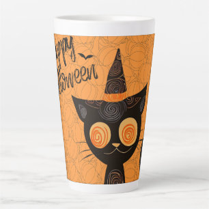 Tasse Latte Halloween/chat/citrouille/automne