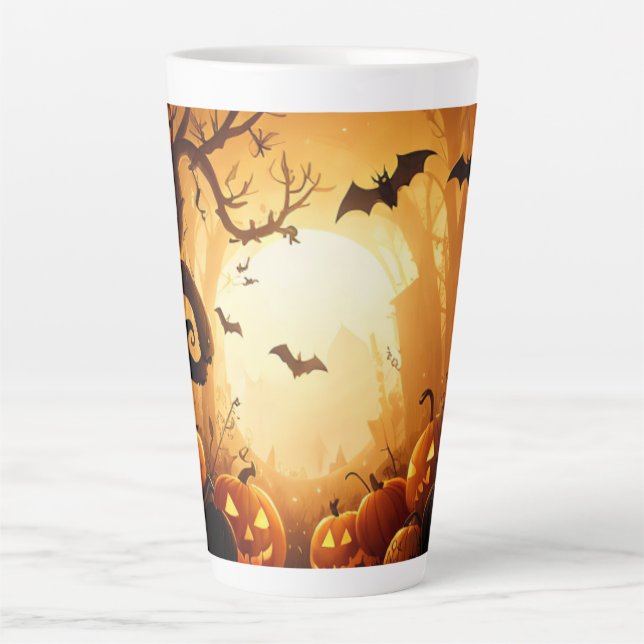 Tasse Latte Halloween/chauve-souris/Citrouille/automne (Devant)