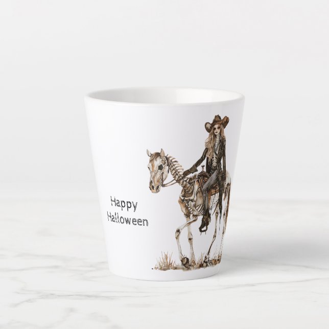 Tasse Latte Halloween Cowgirl Western Horse Skeleton (Devant)
