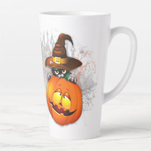 Tasse Latte Halloween Cute Kitty Witch et ami Citrouille