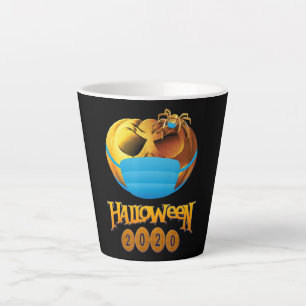 Tasse Latte Halloween Drôle Citrouille Et Araignée Avec Masque