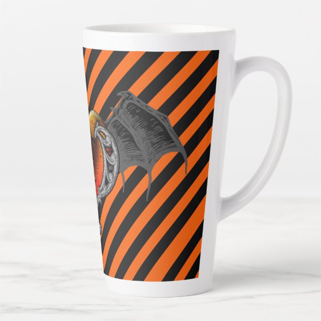 Tasse Latte Halloween Goth Orange Heart & Bat Wings (Droite)