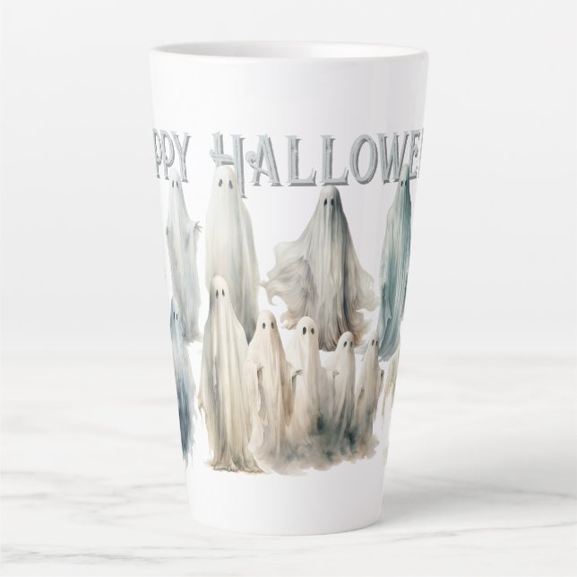 Tasse Latte Halloween joyeuse et joyeuse pour les fantômes (Devant)
